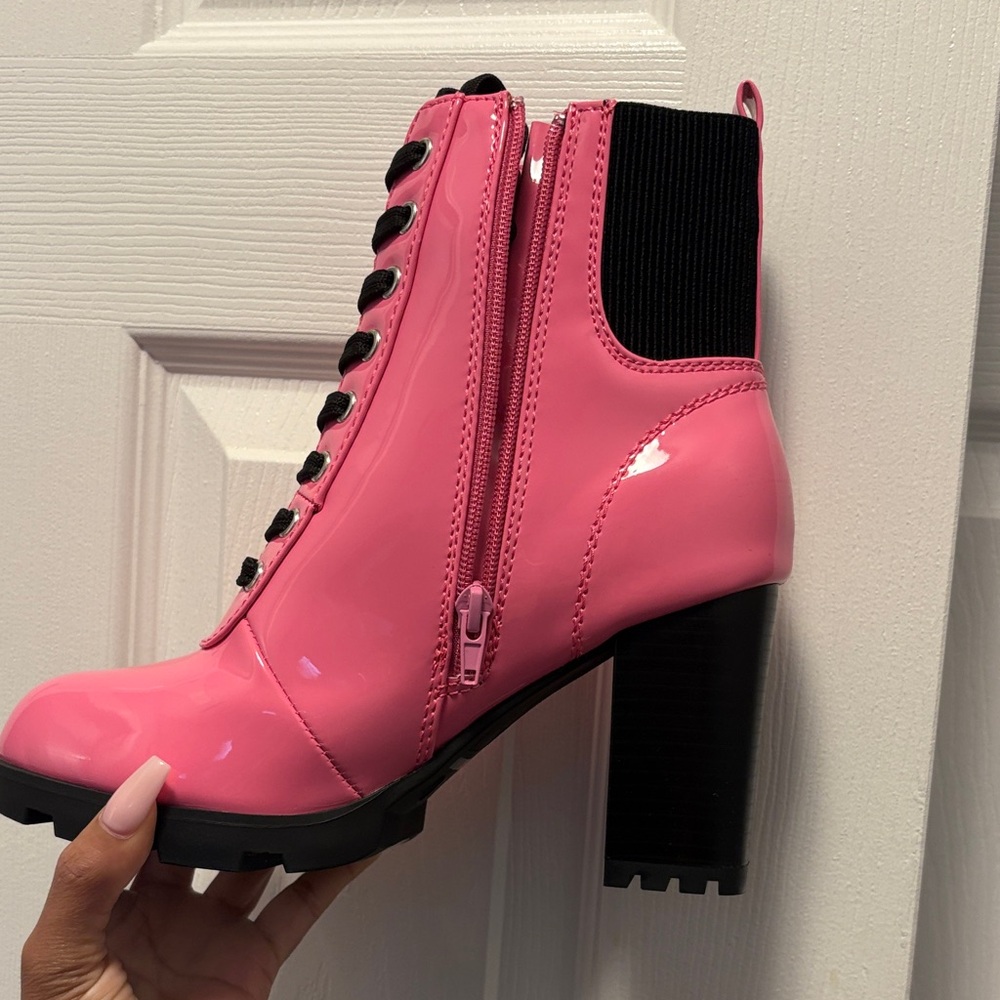 Stylish Pink Lace-Up Boots